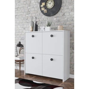 4 Kapaklı 4 Raflı Modern Dekoratif Dolap- Beyaz