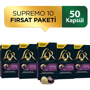 L'OR Supremo Intensity 10 Nespresso Uyumlu Kapsül Kahve Fırsat Paketi 10 Adet x 5 Paket