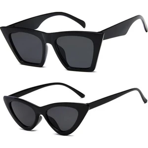 2'li Cat Eye Dörtgen Güneş Gözlüğü (Siyah) - Cat Eye Retro Güneş Gözlüğü (Siyah)