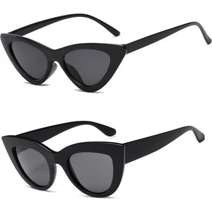 2'li Cat Eye Retro Güneş Gözlüğü (Siyah) - Cat Eye Oval Güneş Gözlüğü (Siyah)