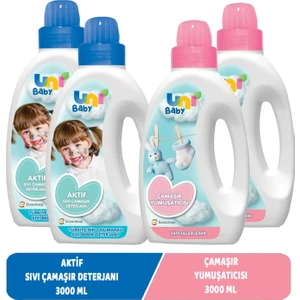 Uni Baby Sıvı Çamaşır Deterjanı 1500ML Aktif+Yumuşatıcı 1500ML Hassas/hipoalerjenik Karma -4 Lü Set