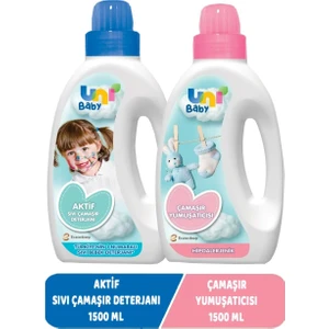 Uni Baby Sıvı Çamaşır Deterjanı 1500ML Aktif+Yumuşatıcı 1500ML Hassas/hipoalerjenik Karma -2 Li Set