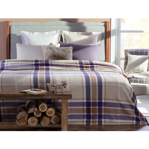 Madame Coco Antonin Çift Kişilik Welsoft Baskılı Battaniye - Bej / Mor