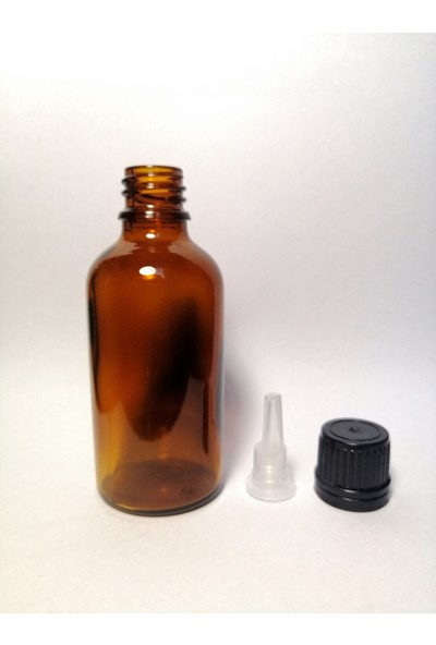 Şişecam Amber Cam Şişe 50 ml (50 Cc) + Damlalıklı Tıpa + Kilitli Sızdırmaz Siyah Kapak