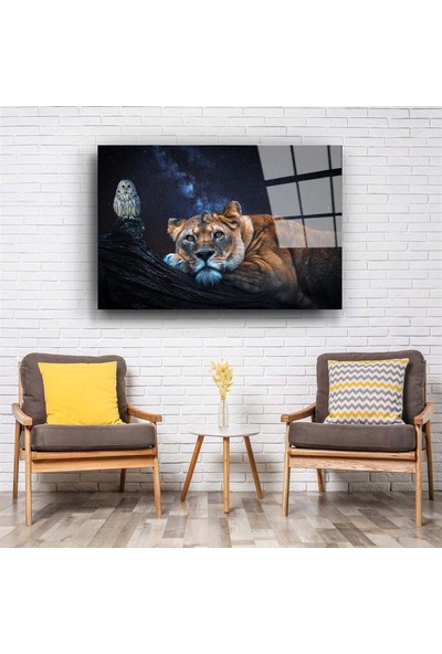 Aras Glass Art Baykuş ve Aslan Cam Tablo