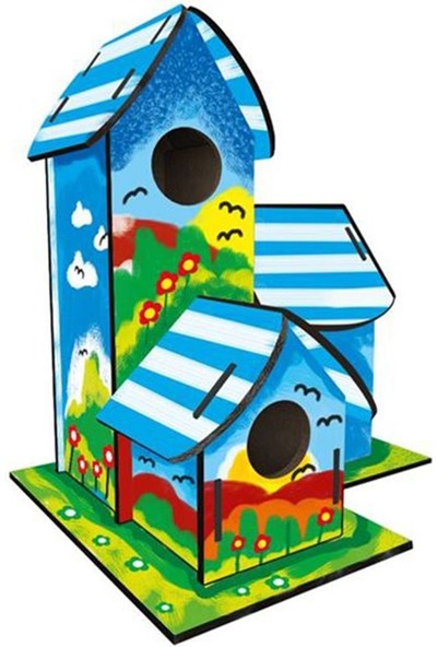 KUMTOYS5269 Boyanabilir 3'lü Kuş Evi - Bird House