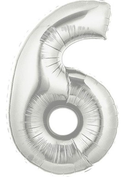 Parti Şekilli Supershape Silver Rakam Folyo Balon 6 Numara