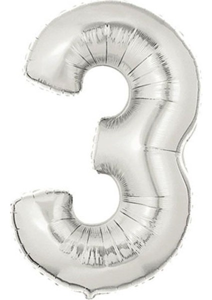 Parti Şekilli Supershape Silver Rakam Folyo Balon 3 Numara