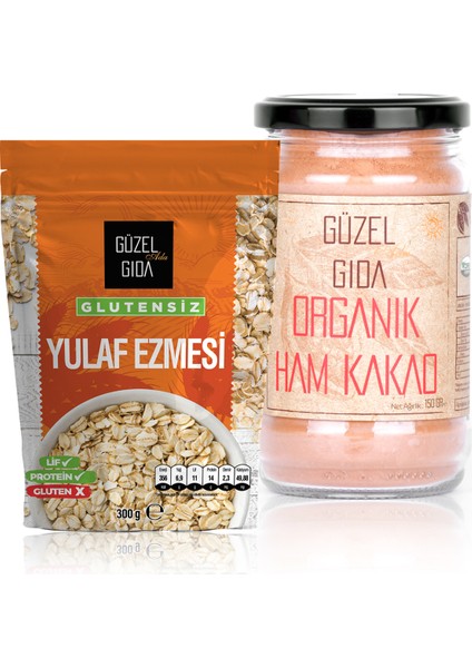 Güzel Ada Gıda Glutensiz Yulaf Ezmesi 300 gr + Organik Glutensiz Ham Kakao 150 gr