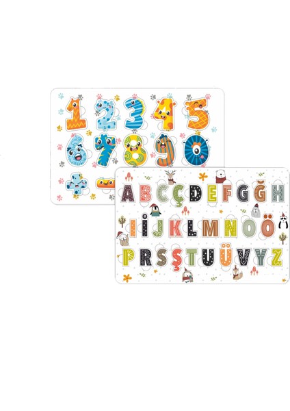 2'li Set Harfler ve Rakamlar Bul-Tak Eğitici Ahşap Çocuk Puzzle