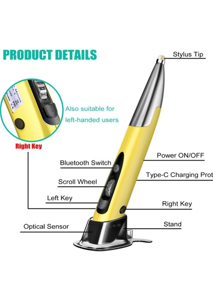 PR-A19 2.4ghz Bluetooth Kalem Tipi Shining Sessiz Fare (Yurt Dışından)