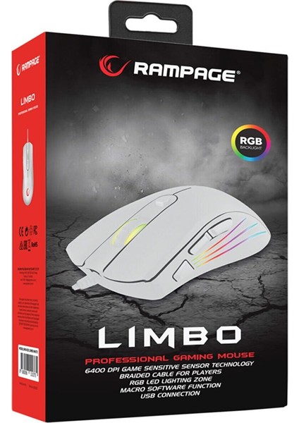SMX-R33 Limbo Makrolu Beyaz 6400DPI RGB Ledli Drag Click Mouse