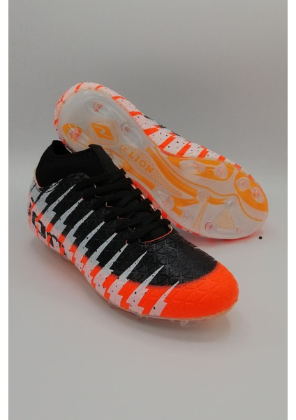 1453 Turuncu Siyah Çoraplı Krampon Futbol Ayakkabısı modelleri
