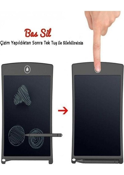 Taşınabilir LCD 8.5 Inç Dijital Kalemli Çizim Yazı Tahtası Not Yazma Eğitim Tableti - Beyaz