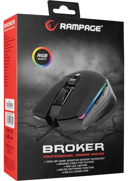 SMX-52 BROKER Usb Siyah RGB Işıklı 7200 Dpi Gaming Oyuncu Mouse