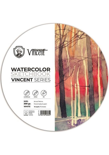 Watercolor Sketchbook White Daire Suluboya Blok 300 gr 50 cm 10 Sayfa