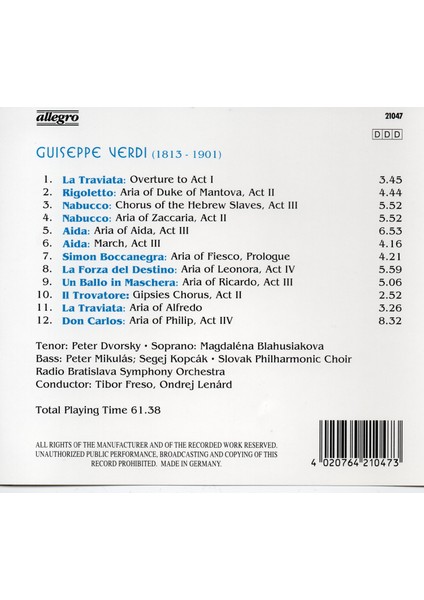 CD - Guiseppe Verdi Opera Arias