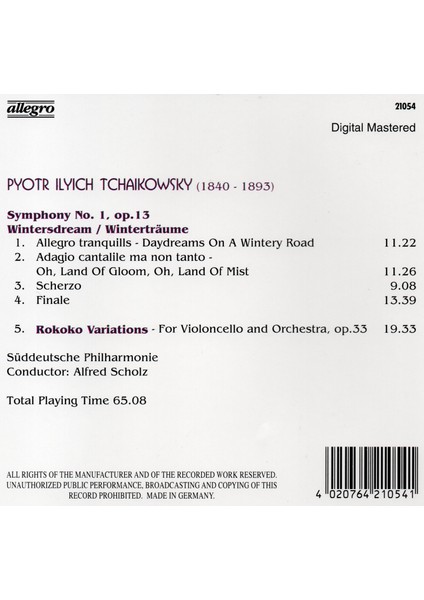 CD - Pyotr İlyich Tchaikovsky Sympony No. 1
