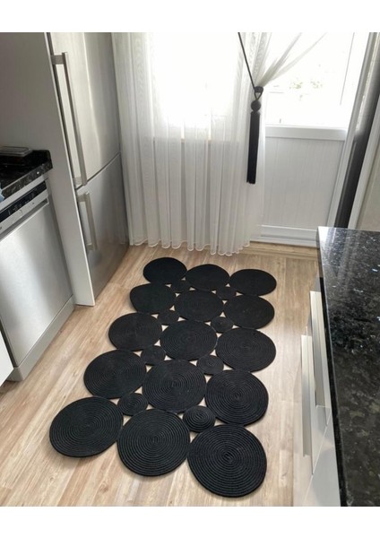 Milda Jüt Hasırlı Örgü Kilim 86 Siyah