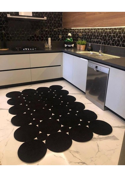 Milda Jüt Hasırlı Örgü Kilim 86 Siyah