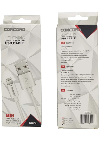 C-411 Lightning Data ve Şarj USB Kablo