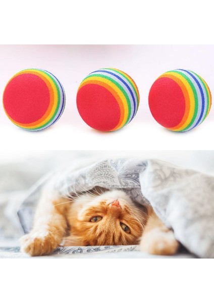Ofine® Gökkuşağı Sünger Kedi Köpek Çiğneme Oyun Topu 4,2 cm 3'lü