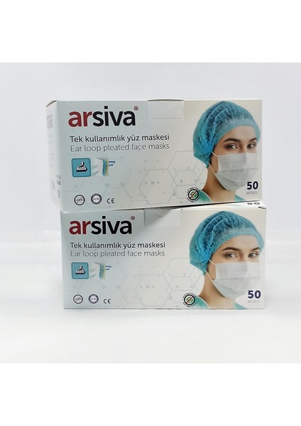 Arsiva yumuşak Elastik Kulaklı 3 Katlı Telli Maske 100'LÜ