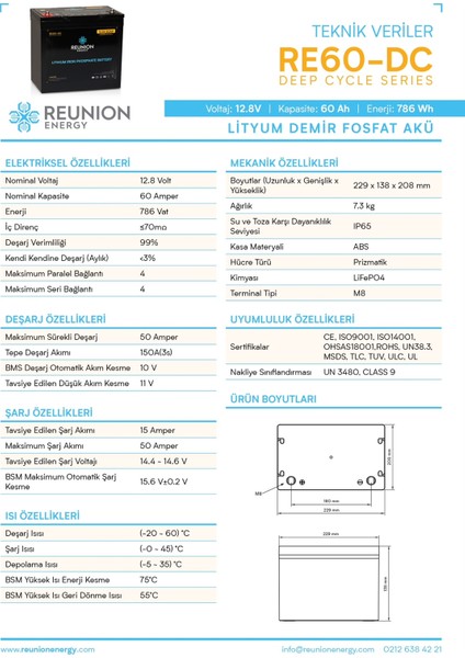 12V 60 Amper Lityum Akü