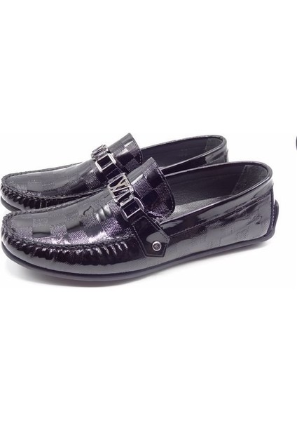 Büyük Numara Siyah Rugan AU247 Erkek Babet modelleri