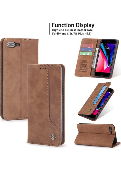 Apple iPhone 8 Plus / 7 Plus / 6 Plus / 6s Plus Için Retro Deri Manyetik Shockproof Tpu Flip Standlı Kılıf (Yurt Dışından)