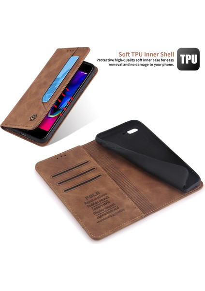 Apple iPhone 8 Plus / 7 Plus / 6 Plus / 6s Plus Için Retro Deri Manyetik Shockproof Tpu Flip Standlı Kılıf (Yurt Dışından)