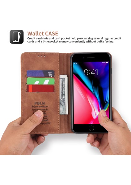 Apple iPhone 8 Plus / 7 Plus / 6 Plus / 6s Plus Için Retro Deri Manyetik Shockproof Tpu Flip Standlı Kılıf (Yurt Dışından)