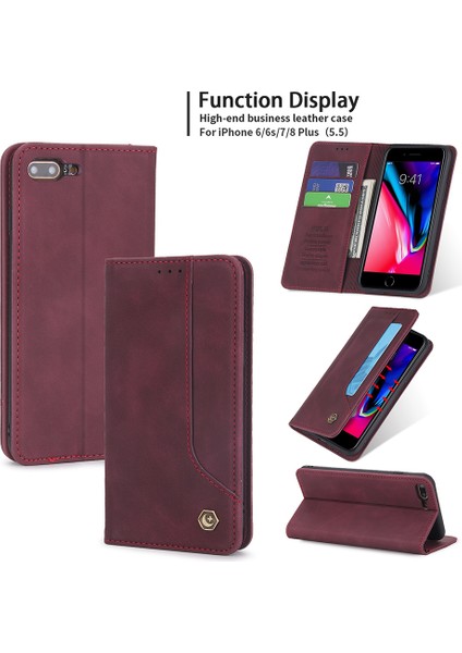 Apple iPhone 8 Plus / 7 Plus / 6 Plus / 6s Plus Için Retro Deri Manyetik Shockproof Tpu Flip Standlı Kılıf (Yurt Dışından)