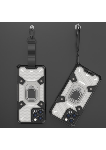 Apple iPhone 12 Pro Max Için Şeffaf Pc Tpu Bumper Antishock Korumalı Halkalı Standlı Kılıf (Yurt Dışından)