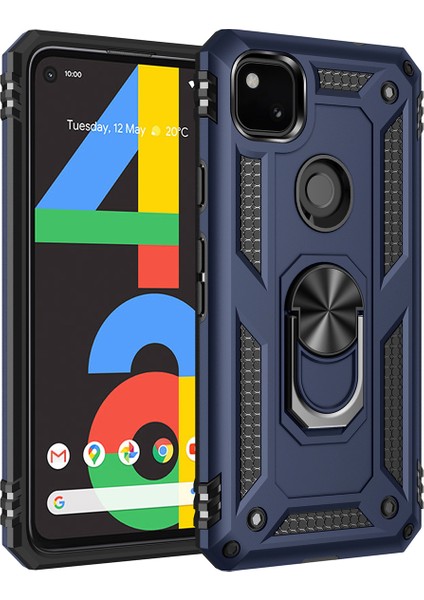 Google Pixel 4A Için Çift Katmanlı Halkalı Standlı Kılıf (Yurt Dışından)