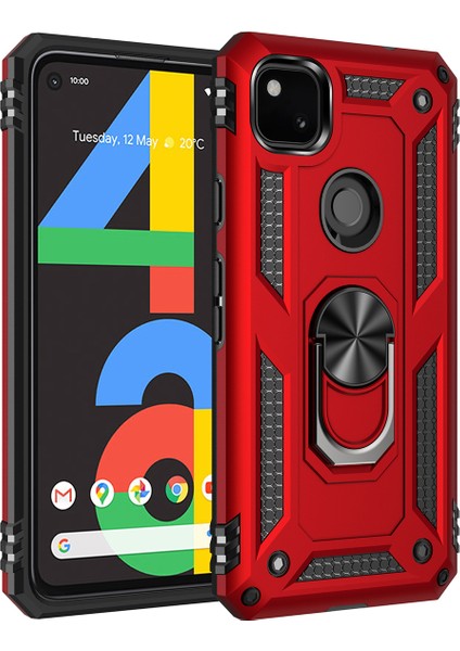Google Pixel 4A Için Çift Katmanlı Halkalı Standlı Kılıf (Yurt Dışından)