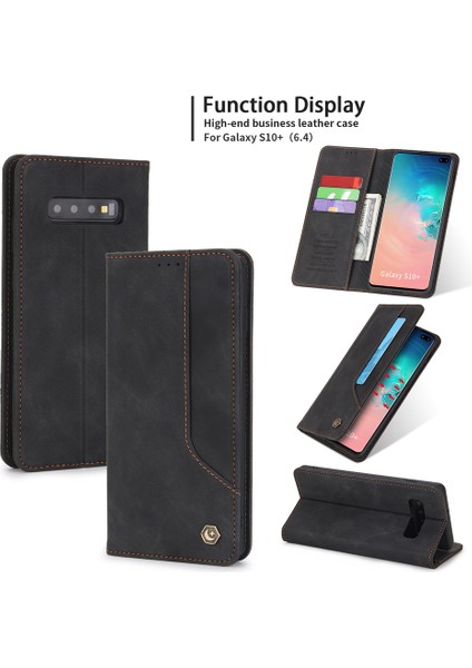 Samsung Galaxy S10 Plus Için Retro Deri Manyetik Shockproof Tpu Flip Standlı Kılıf (Yurt Dışından)