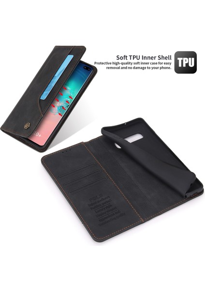 Samsung Galaxy S10 Plus Için Retro Deri Manyetik Shockproof Tpu Flip Standlı Kılıf (Yurt Dışından) fırsatları