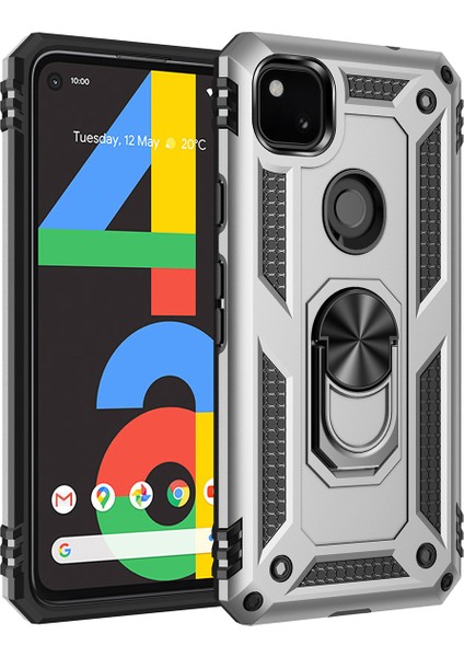Google Pixel 4A Için Çift Katmanlı Halkalı Standlı Kılıf (Yurt Dışından)