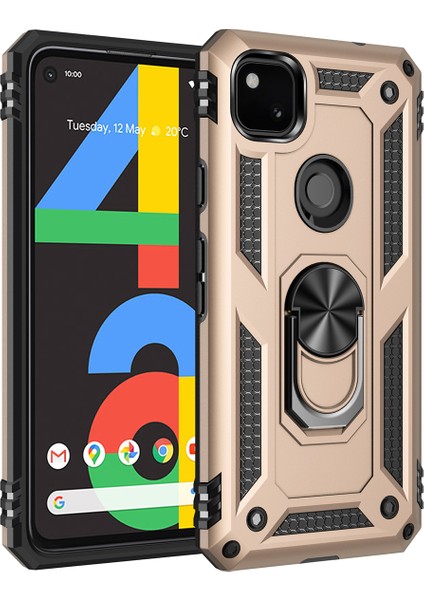 Google Pixel 4A Için Çift Katmanlı Halkalı Standlı Kılıf (Yurt Dışından)