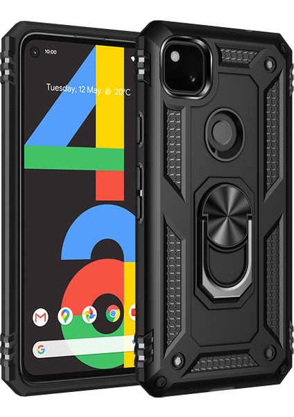 Google Pixel 4A Için Çift Katmanlı Halkalı Standlı Kılıf (Yurt Dışından)
