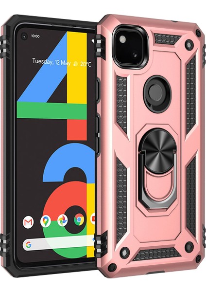 Google Pixel 4A Için Çift Katmanlı Halkalı Standlı Kılıf (Yurt Dışından)