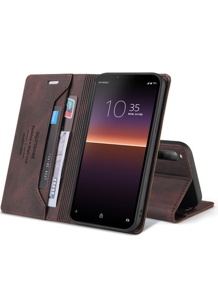 Sony Xperia 10 Iı Için Premium Vintage Pu Deri Kılıf Mat Cüzdan Çevirme Standı Kapağı Kahverengi (Yurt Dışından) modelleri