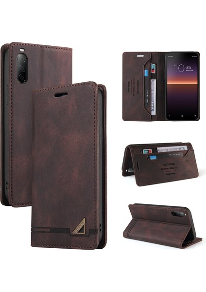 Sony Xperia 10 Iı Için Premium Vintage Pu Deri Kılıf Mat Cüzdan Çevirme Standı Kapağı Kahverengi (Yurt Dışından) indirimleri