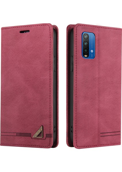Xiaomi Redmi 9t / 9 Power Için Premium Vintage Pu Deri Kılıf Mat Cüzdan Çevirme Standı Kapağı Kırmızı (Yurt Dışından)