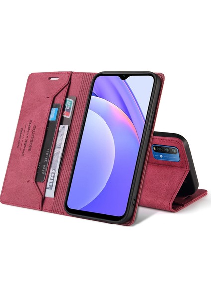 Xiaomi Redmi 9t / 9 Power Için Premium Vintage Pu Deri Kılıf Mat Cüzdan Çevirme Standı Kapağı Kırmızı (Yurt Dışından) modelleri
