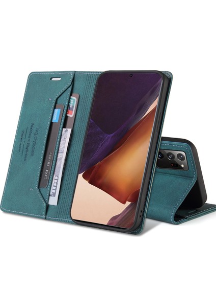 Samsung Galaxy Note 20 Ultra Için Premium Vintage Pu Deri Kılıf Mat Cüzdan Çevirme Standı Kapağı Mavi (Yurt Dışından) modelleri