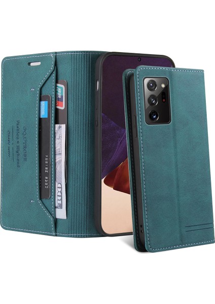 Samsung Galaxy Note 20 Ultra Için Premium Vintage Pu Deri Kılıf Mat Cüzdan Çevirme Standı Kapağı Mavi (Yurt Dışından) fırsatları