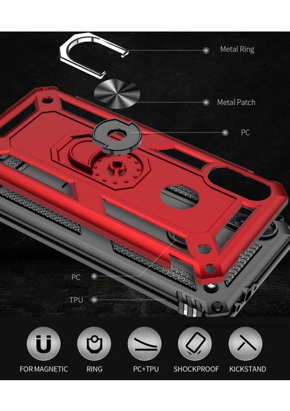 Xiaomi Redmi Note 7 Pro Için Çift Katmanlı Halkalı Standlı Shockproof Kılıf (Yurt Dışından)