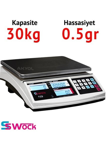 Tcs-A 30K Dijital Hassas Sayıcı Terazi - Hassasiyet: 0.5 Gr. Max: 30 Kg.